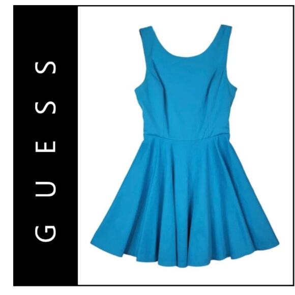 GUESS Fit and Flare Ponte Blue Dress Size Large NWT $108 - Picture 2 of 10